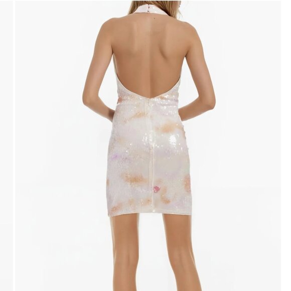 Daya Sequin Halter Mini Dress Neck Cocktail pastel Jewel Badgley Mischka - Picture 2 of 16